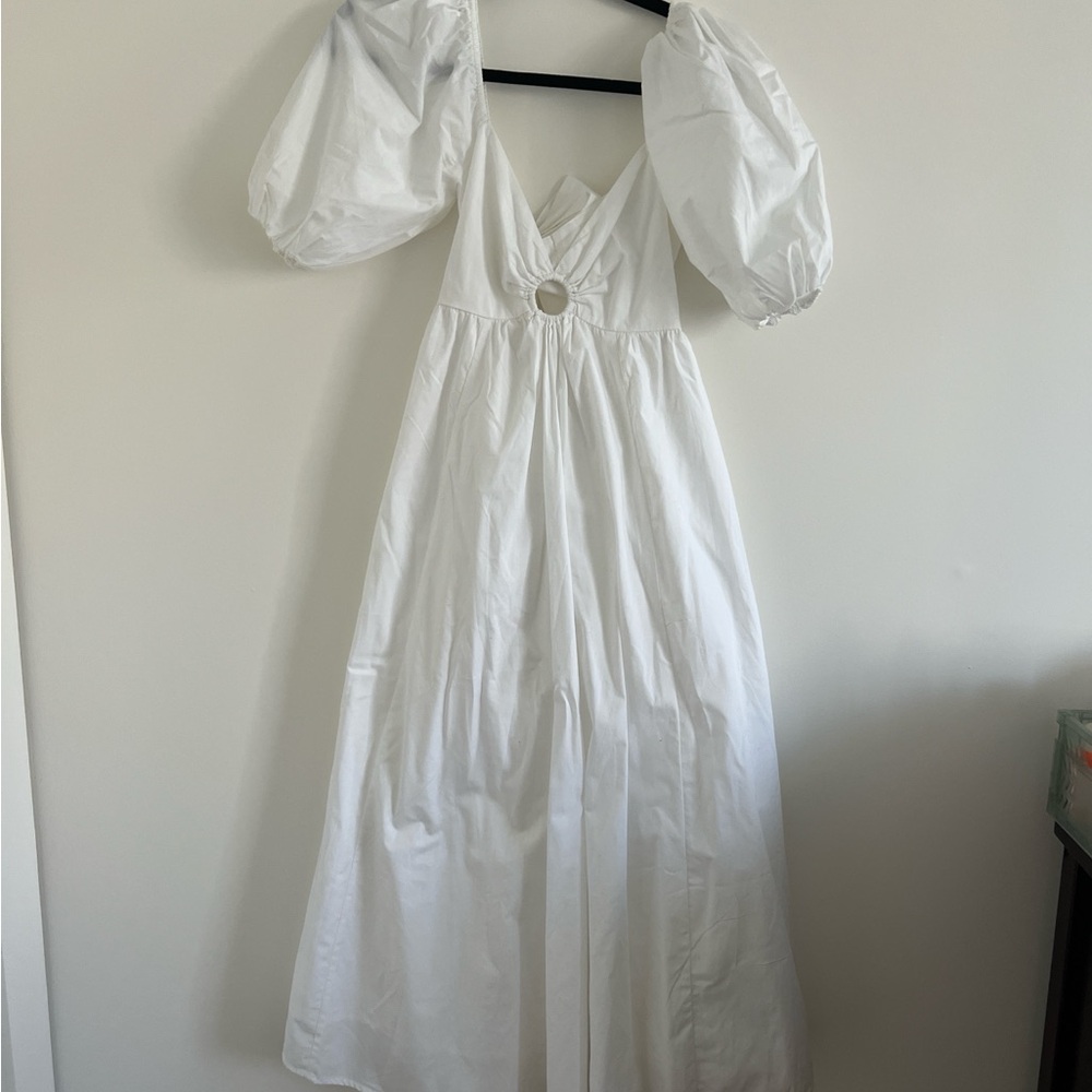 White Puff Sleeve Midi Dress